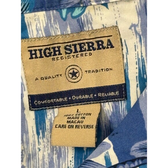 Vintage Hawaiian Shirt High Sierra Large Floral Palm Tree Blue Cotton Aloha Wear - Picture 4 of 4